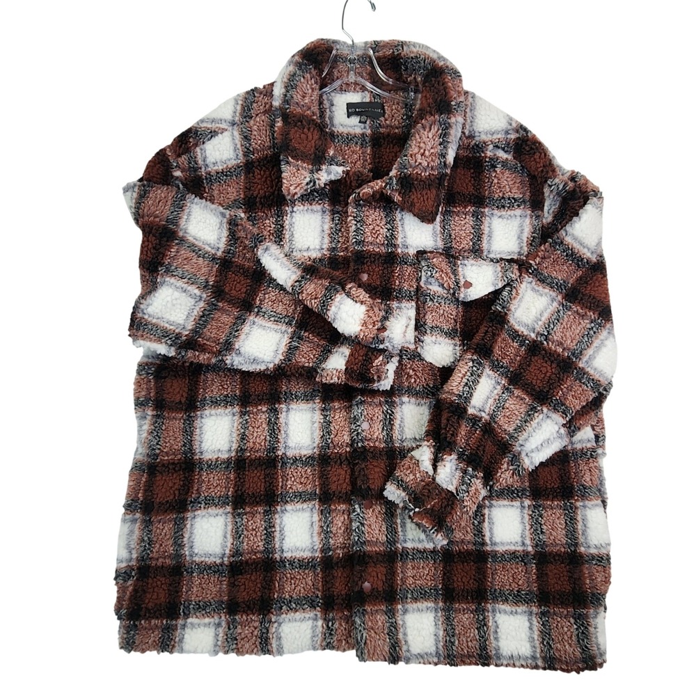 No Boundaries Brown Plaid Sherpa Shacket 2XL Womens Fleece‎ Jacket Cozy Cabin